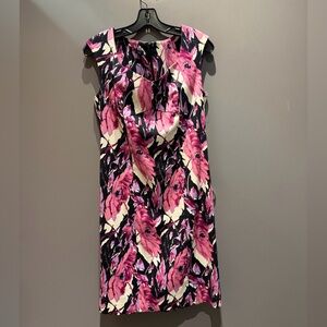 Talbots Pink and Black Floral Midi Dress